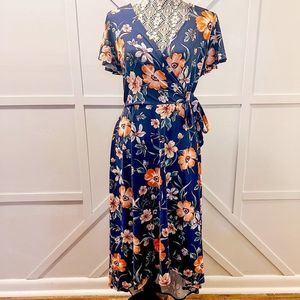 by&by Short Sleeve Floral High-Low MAXI Dress ultra soft, Large